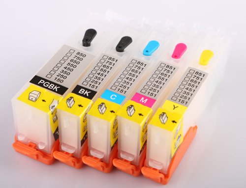 5 leere wiederbefüllbare Druckerpatronen mit Auto Reset Chip für Canon iP7250, MG5450, MG5550, MG6450, MX725, MX925
