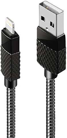 iPhone Lightning Charger Cable, Vaken Premium 1M/3.3ft Stainless Steel Metal Spiral High Speed Lightning Charging Cord Strong Material Tangle-Free Charge &amp; Sync USB Data Cables for Apple iPhone / iPad (iOS)