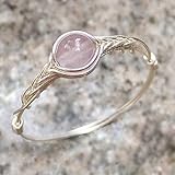  21 1/2# Anillo original de plata de ley 925 hecho a mano con piedra de cuarzo rosa genuino original 5# (9# - 26 1/2# disponible)