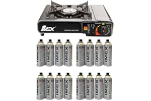 IMEX Gaskocher Edelstahl Campingkocher mit 16 Gaskartuschen und Tragekoffer/Aufbewahrungskoffer 2,2KW