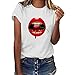 Produktbild HWTOP T-Shirt Damen Mädchen Tops Große Größen Oberteile Persönlichkeit Shirt Lippen Drucken Kurzarm Tshirt Bluse