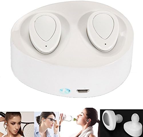 LarKoo Bluetooth Headphones Dual In-Ear Long Standby Time Sports Wireless Sweatproof Noise Cancelling Hands-free Portable Earphone Headset Magnetic Earbuds Earpiece with Mic Bass Built in Power Bank (White&amp;Silver)