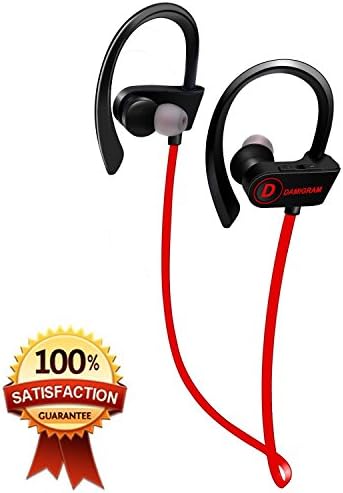 DAMIGRAM Wireless Earbuds Bluetooth Earphones, Waterproof V4.1 Wireless Headphones Noise Cancelling Lightweight In-ear Hooks Earphones for Running Exercising Sports (Red)