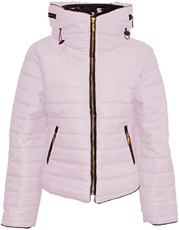 Amberclothing New Ladies Quilted Padded Puffer Bubble Fur Collar Warm Thick Womens Jacket Coat (Small, Light Pink)