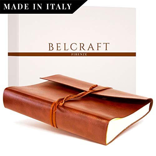 Belcraft Tivoli Album Fotografico in Pelle Riciclata, Elegante Pensiero con Scatola Regalo, Realizzato a Mano da Artigiani Toscani, A4 (23x30 cm) Marrone Chiaro