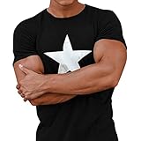 Yvelands Herren T-Shirts Casual Frühling Sommer Print Kurzarm Oansatz Tops Bluse Unterhemd(Schwarz,CN-S)