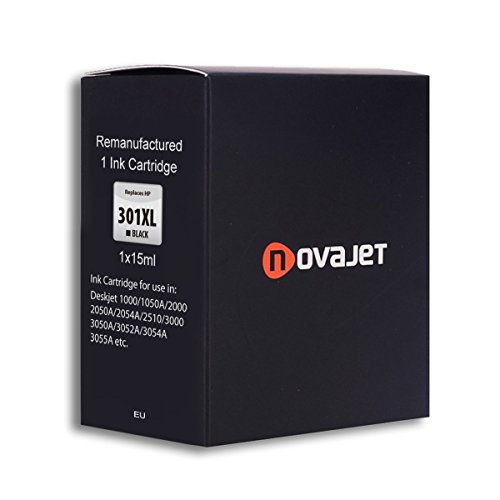 Novajet wiederaufbereitete HP 301XL Druckerpatrone schwarz mit hohem Ertrag, kompatibel mit HP Deskjet 1000, 1010, 1050, 2000, 2050, 3000, 3050, HP Envy 4500, 5530, 5532, HP Officejet 2620, 2622, 4630, 4632, 4634 - 2