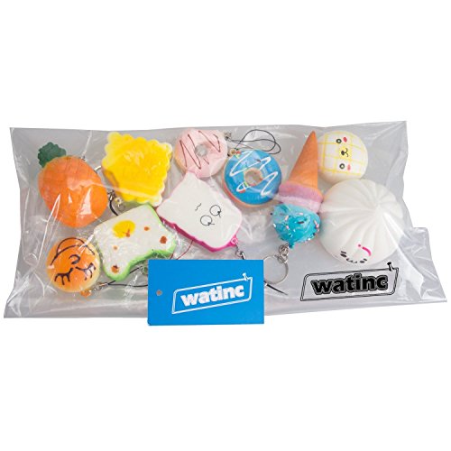 VWH Random 10 Stück Squishy Creme Duftend Langsam Steigende Kawaii Simulation Brot Kinder Spielzeug Jumbo Medium Mini Soft Squishy Kuchen, Panda, Brot, Brötchen Telefon Straps (10P Donuts) - 2