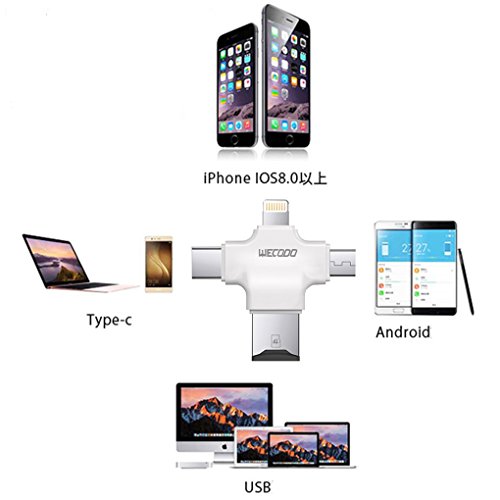 Micro-SD-Kartenleser, wecodo 4 in 1 TF Kartenleser mit Lightning/USB/Micro USB/Der U89 Connector für iPhone/iPad/Android/PC/MAC - 4