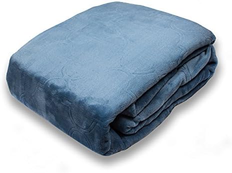 Fraiche Maison Summer Ogee Hot Pressed Velvet Plush Blanket, Full/Queen, Faded Denim