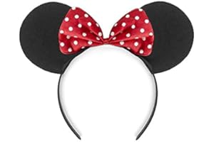 PARTYDECO Serre Tete Minnie | Enfants Ou Adultes | Rouge a Pois Avec Noeud | Bandeau Deguisement Oreilles Souris