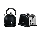 Ovation Black &amp; Brushed Steel Classic Breakfast Set - Quick Boil Dome Kettle &amp; Wide Slot 2 Slice Multi Function Toaster Set (Kitchen &amp; Home)
