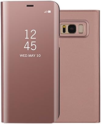 CARYYCY Flip Case Clear View Standing Smart Cover All-around protection PC Hard Case Cover For Samsung Galaxy S8 (S8 Rosegold)