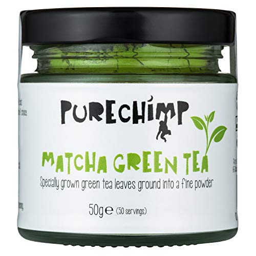 Tè verde matcha in polvere 50g di PureChimp | Grado cerimoniale dal Giappone | Senza pesticidi | Il barattolo di vetro riciclabile è un coperchio in alluminio