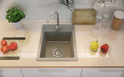 Granitspüle grau, 1-Becken, Siphon, Granitbecken, Küchenspüle, Schrankbreite ab 40 cm - 5