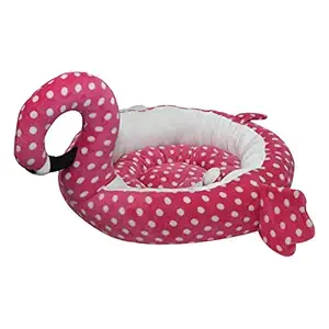 Hiputee Luxurious Unique Swan Shape Polar Fleece Fabric Pet Bed for Dogs & Cats (Medium, Pink-White)