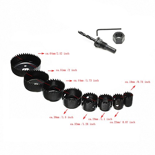 Fortag 11 tlg Lochsägensatz Lochsägen-Set Lochsägen Lochsäge Kreissäge Bohrkrone Dosenbohrer Lochkreissäge Hole Saw Set im Koffer 19-64mm - 3