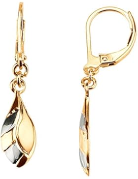Ohrringe Damen bicolor Weiß Gelb Gold hochwertig dekorative Blatt Form detailliert gearbeitet KLiNGEL