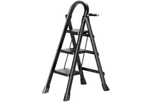 WILLONIN Escabeau 3 Marches avec Plateforme de Travail, Charge 150 kg Escabeau Pliable, Larges Marche Pied Pliable Antidérapantes, Tabouret en Acier Marche Pied Adulte, Blanc