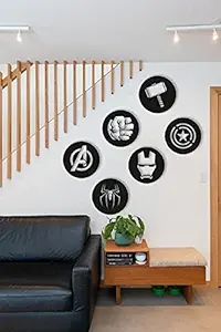 300Sparkles Avengers Fan Wooden Wall Decor 6 Pcs. Set ,Home, Bedroom, Living Area ,Kid Room,Wall Art, Hulk,Spider Man , Iron Man , Captain America, Avengers Fan -Black