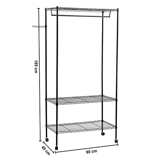 Songmics stabil metall Höhe 185 cm Kleiderständer Rollgarderobe bis zu 120 kg belastbar mit Stange (schwarz) LGR45P - 5