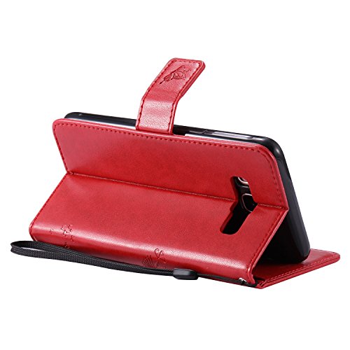 Samsung Galaxy J5 2016 Hülle Rote im Retro Wallet Design,Cozy Hut Samsung Galaxy J5 2016 Hülle Leadertasche Premium Lederhülle Flip Case im Bookstyle Folio Cover Kartenfächer Magnetverschluss und Standfunktion Leder Schale Etui für Samsung Galaxy J5 2016 / SM-J510 5,2 Zoll Handytasche Schutzhülle Katzen und Bäume Muster – Rote - 3