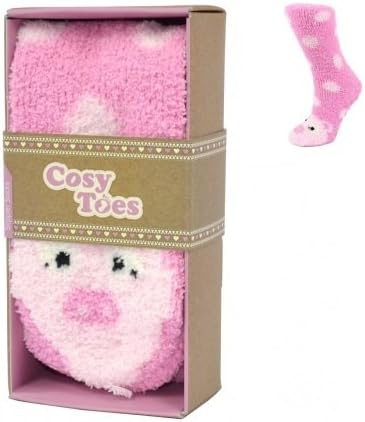 COSY TOES PAIR ANIMAL SLIPPER SOCKS PIG Size 4-7 (50600) - BRAND NEW AND BOXED