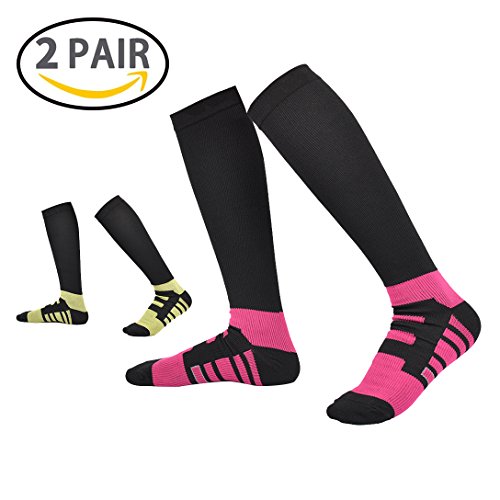 LJ Sport Chaussettes de compression Unisexe dégradé Chaussettes de compression pour coureurs infirmières voyageurs Fitness Medical Utilisation Tibial Vol Voyage, pink+yellow