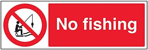 VSafety No Fishing Prohibition Sign - Landscape - 450mm x 150mm - 1mm Rigid Plastic