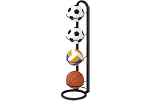 KUWUNG Ball Storage Rack, 4 Tiers Removable Cube Ball Stand Ball Storage Garage, Multi-Layer Football Stand, Metal Basketball Stand Ball Holder for Volleyball Football Basketball Soccer Indoor Outdoor
