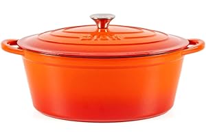 Lätt Home Cocotte in Ghisa Smaltata Arancione. Forno Olandese Pentola Ovale Antiaderente 29x21x11 CM - 3,85 L. Casseruola Pentola in Ferro per Induzione, Vetroceramica e Forno