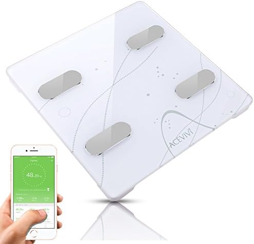CS20G Bluetooth Body Fat Scale with IOS and Android App, Large LED Display, Weight/Body Fat/BMI/Fitness 13 Body Composition Analysis, Auto On/Off, Auto Calibration, Tempered Glass Surface