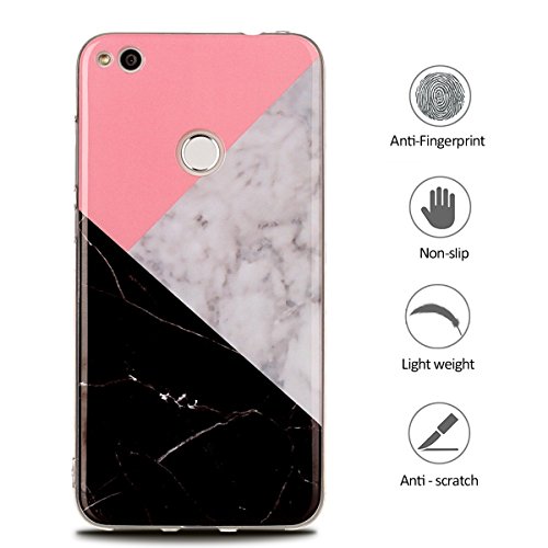 Funda Huawei P8 Lite 2017  E-Lush M  rmol Suave Silicona TPU Carcasa Ultra Delgado Flexible Gel Parachoques Goma Mate Opaco Case Cover Colorido Dise  o Bumper Amortigua Golpes Protectiva Caso para Huawei P8 Lite 2017  5 2 Pulgadas  Smartphone Anti-Rasgu  o y Resistente Tapa - Rosa con Negro con Gris