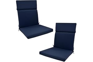 BJWU Set of 2 Waterproof High Back Garden Chair Cushions with Ties - Indoor/Outdoor Seat Pads for Patio, Loungers, Recliners & Rocking Chairs (Navy Blue, 45 ×107 × 5cm)