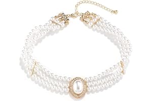 fdsmall Pearl Choker Necklace Sparkly Rhinestone Choker Bling Crystal Wedding Suite Beads Layered Chokers Elegance 1920s Women's Necklace Multi Layer Choker Chain