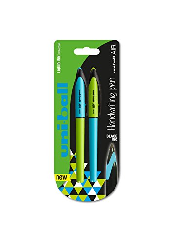uni-ball 153544497 Air Micro UB-188-M Emballage Blister de 2 Stylos roller Super Ink pointe façon stylo plume Vert citron/Bleu Ciel