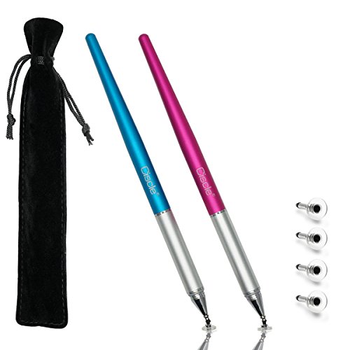 Ciscle Disc Stylus 2Pack Precise Disc Styli mit 4 Ersätze Disc Tips für kapazitive Touch-Screen-iPads, Tablets, iPhones, Samsung Galaxy Note / Tab und mehr (Blau + Rosa)
