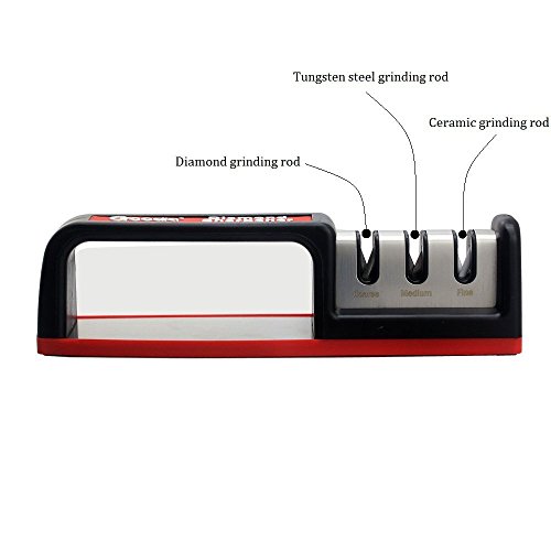 Dailyart® — JYMDS-3K Messerschärfer Messerschleifer Knife Sharpener mit 3 Stufen (Rot) - 3