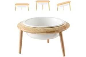 HCHLQLZ Weiß Keramik hohe Klammer Katzennäpf Höhenverstellbar Hundenapf Futternapf Fressnapf Napf für Hund Katzen mit Massivholz Ständer(3 Installation Methods for Different Height) Groß