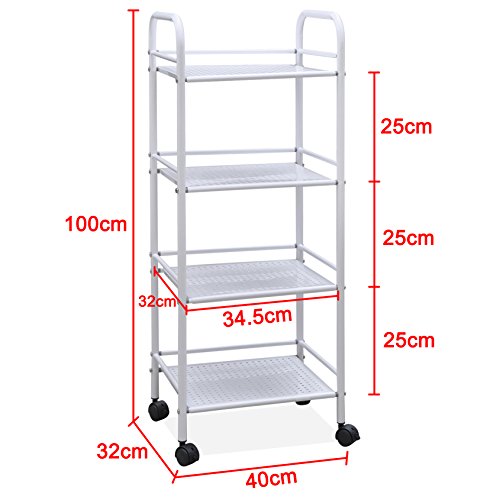 Tinxs Multifunctional Dentist Treatment Beauty Salon Spa Tattoo Wax Equipment 4 Tiers Trolley Shelf Cart 60.5cm x 32cm x 100cm(W&D&H)
