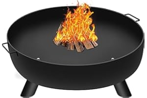 Amagabeli Brasero Foyer Extérieur de Jardin -Diamètre de 60cm Fire Pit Terrasse de Jardin Fire Bol Cheminée - avec Poignées BBQ Camping Brasero Panier á feu pour Portable Acier