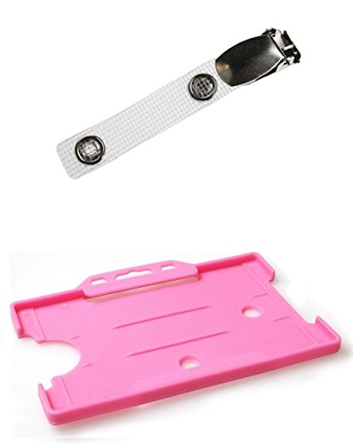 Identity-Plus: Crocodile Style Clip with Landscape ID Card Holder (Pink)