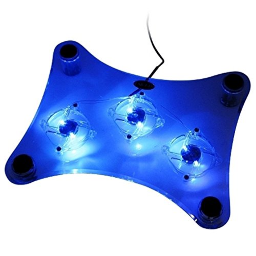 ThreeH Laptop Fan Cooling Pad pour Ordinateur Portable avec 3 Ventilateurs externes et Bleu lumières LED H-UF01