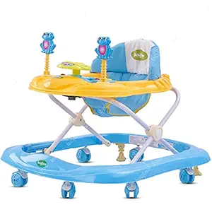 BAYBEE Smart Witty Plastic Round Baby Walker with Adjustable Height and Musical Toy Bar Rattles and Ultra Soft Seat for Kids (Blue, 6 Months to 2 Years)
