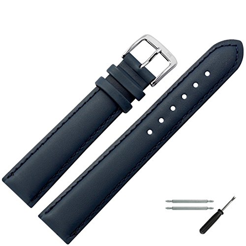 Uhrenarmband 22mm Leder blau mit Naht, Bombage - Ersatzband inkl. Federstege & Werkzeug - Marburger Uhrband aus feinem Rindleder - Ersatz Uhren Armband - Marburger seit 1945 - dunkelblau / silber Uhrenarmband 22mm Leder blau mit Naht, Bombage - Ersatzband inkl. Federstege & Werkzeug - Marburger Uhrband aus feinem Rindleder - Ersatz Uhren Armband - Marburger seit 1945 - dunkelblau / silber