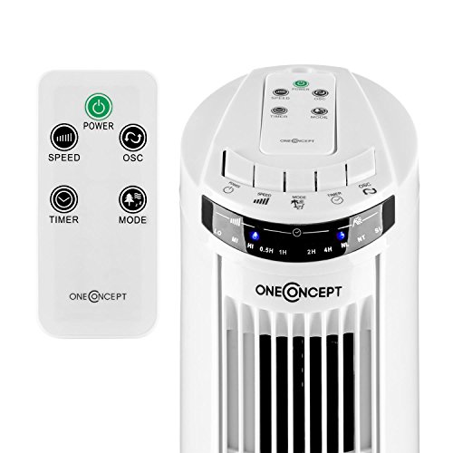 oneConcept Blitzeis • Säulenventilator • Turmventilator • Ventilator • mit Fernbedienung • 50 Watt • Oszillationsfunktion 45° • Timer • 3 Geschwindigkeitsstufen • 3 Ventilationsmodi • LED-Display und Touch-Bedienfeld • Turmdesign • sparsam • weiß - 4