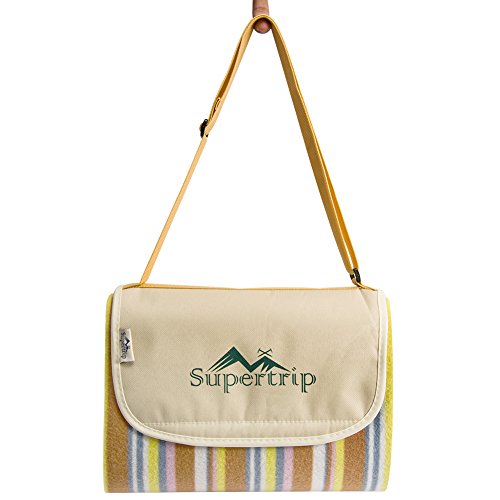 Supertrip Extra Large Picknickdecke wasserdichte sanddichte Fleece Picknickdecken Campingdecken Stranddecke mit Tragegurt Farbe Orange Streifen - 2
