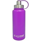 EcoVessel Boulder Dual Opening Insulated Stainless Steel Water Bottle with Tea, Fruit and Ice Strainer, 32 Ounces, Purple