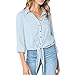 Produktbild ABsoar Damen Bluse Chiffon Shirt Hemd Lässiges Bandage Shirt Crushed Langarm Knopf-Bluse Festliche Oberteile Tops mit V-Ausschnitt