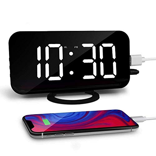 Aisuo 6.5" Alarm Clock, Large LED Display Digital Clock with Adjustable Brightness, 2 USB Charging Ports & Mirror Surface, Ideal Gifts for Women, Friends, Room Decor.